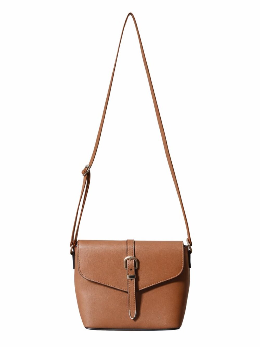 Tan PVC Faux Leather Crossbody Bag with Buckle Detail
